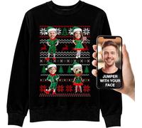 BLAK TEE Mens Christmas Jumpers Personalised With Your Face - 4 Cute Elves - Funny Matching Christmas Jumpers for Family and Couples - Xmas Jumper Black 4 XL