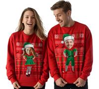 BLAK TEE Personalised Christmas Jumper with Your Photo - Funny Custom Xmas Sweatshirt for Men or Women - Unique Red 1 S