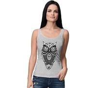 BLAK TEE Women's Detailed Mandala Owl Illustration Tank Top L Grey
