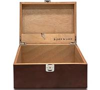 Blake & Lake Locking Wood Storage Box - Decorative - Wooden Box with Hinged Lid Keepsake Box with Lock Oak (Dark Oak)
