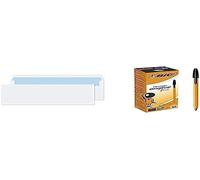 Blake Purely Everyday DL 110 x 220 mm 90 GSM Self Seal Wallet Envelopes (13882/100 PR) White - Pack of 100 with Bic Orange Fine Ballpoint Pens, Fine Point (0.8 mm), Blank Ink, Box of 20