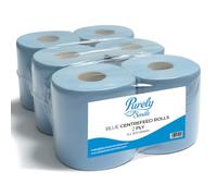Blake & White Centrefeed Blue Rolls 6 Pack - Purely Smile 2 Ply Tissue Roll for Wiping Surfaces & Drying Hands - 300 Sheets Strong & Ultra Absorbent Blue Roll | PS1216