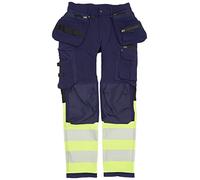 Blaklader 199316428933D108 Hi-Vis 4-Way Stretch Trousers, Navy/Yellow, Size D108