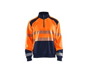 Blaklader 355625285389L High Vis Sweatshirt with Half Zip, High Vis Orange/Navy Blue, Size L