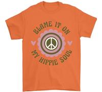 Blame It on My Hippy Soul 60s 70s Flower Power Mens T-Shirt 100% Cotton Orange XL