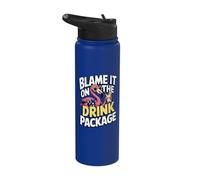 Blame It On The Drink Package Funny Cruise Flamingo Retro Stainless Steel Insulated Water Bottle