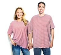Blamoche Shoulder Surgery Shirts, Unisex Rehab Shirt with Discreet Shoulder Snaps, Chemo Clothing, Stripe Short Sleeve Shirt, Pink, XL