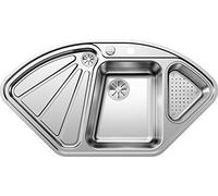 BLANCO 523667 Delta-IF, Corner Sink, Kitchen Sink, For Normal and Flush Installation, With Drain Remote Control and With Bowl, Stainless Steel Satin Finish