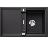 BLANCO Adira 45 S | SILGRANIT Sink in Black | Installation Type: Inset Installation from Above | Reversible | for 45 cm Wide Base cabinets | Large Bowl | Easy-Care Surface | [78x50x21.2 cm]