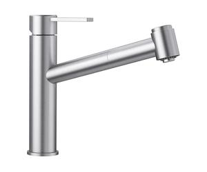 BLANCO AMBIS-S | Kitchen Mixer tap in Solid Stainless Steel | Low-Pressure | with Pull-Out Hose | Switch from Clear Jet to Spray Jet | Ceramic Cartridge | Water-Saving | [5.2x30.9x23.1 cm]