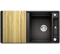 BLANCO AXIA III 5 S-F | SILGRANIT Granite Sink in Black | Installation Type: flushmount | Reversible | with Wooden Cutting Board | for 50 cm Wide Base cabinets | Easy to Clean | [90.5x50x20.2 cm]