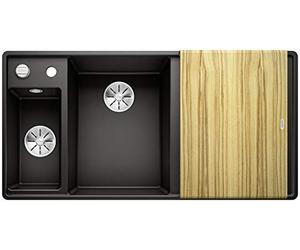BLANCO AXIA III 6 S-F | SILGRANIT Granite Sink in Black | Installation Type: flushmount | Main Bowl on The Left | with Wooden Cutting Board | for 60 cm Wide Base cabinets | [99x50x20.2 cm]