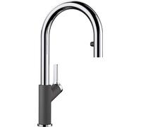 BLANCO Carena-S Vario | Kitchen Mixer tap in Rock Grey/Chrome | High-Pressure | with Pull-Out Hose | Switch from Clear Jet to Spray Jet | Assured Water Quality & Water-Saving | [11x24x41.3 cm]