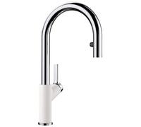 BLANCO Carena-S Vario | Kitchen Mixer tap in silgranit White/Chrome | High-Pressure | with Pull-Out Hose | Switch from Clear Jet to Spray Jet | Assured Water Quality & Water-Saving | [11x24x41.3 cm]