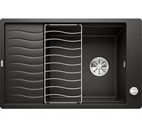 BLANCO Elon XL 6 S-F | SILGRANIT Granite Sink in Black | Installation Type: flushmount | Reversible | for 60 cm Wide Base cabinets | Large Bowl | Easy-Care Surface | [77x49x20.2 cm]