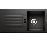 BLANCO Favum 45 S Granite Sink Made of Silgranit Black Installation Type: Installation from Top Reversible for 45 cm-Wide Base Cabinets Large Bowl Kitchen Sink 86 x 43.5 cm