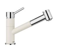 Blanco Kano-S Vario Kitchen Faucet in Soft White-Chrome High Pressure with Pull-Out Hose Check Valve Ceramic Cartridge with Adjustable Spray Head for Strong Jet