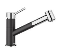 Blanco Kano-S Vario | Kitchen Mixer tap in silgranit Black/Chrome | High-Pressure | with Pull-Out Hose | Ceramic Cartridge | Convertible Spray for a Strong Jet | [5.5x26.4x19.1 cm]