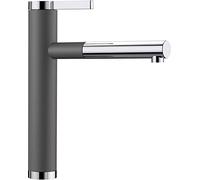 BLANCO LINEE-S | Kitchen Mixer tap in Rock Grey/Chrome | High-Pressure | with Pull-Out Hose | Non-Return Valve | Ceramic Cartridge | Assured Water Quality & Water-Saving | [4.6x24.8x28.1 cm]