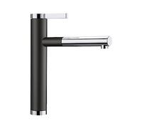 BLANCO 526171 Linee-S Kitchen Sink tap with a Pull-Out spout Linee-S-black/chrome-526171, Silgranite Black/Chrome, Hochdruck