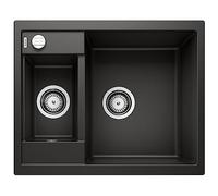 BLANCO METRA 6 | SILGRANIT Sink in Black | Installation Type: Inset Installation from Above | Reversible | for 60 cm Wide Base cabinets | Double Bowl for User-Friendly use | [61.5x50x20 cm]