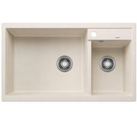 BLANCO METRA 9 | SILGRANIT Sink in Soft White | Installation Type: Inset Installation from Above | Main Bowl on The Left | for 90 cm Wide Base cabinets | User-Friendly Double Bowl | [86x50x20.2 cm]