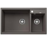 BLANCO METRA 9 | SILGRANIT Sink in Volcano Grey | Installation Type: Inset Installation from Above | Main Bowl on the Left | for 90 cm Wide Base cabinets | User-Friendly Double Bowl | [86x50x20.2 cm]