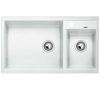 BLANCO METRA 9 | SILGRANIT Sink in White | Installation Type: Inset Installation from Above | Main Bowl on The Left | for 90 cm Wide Base cabinets | User-Friendly Double Bowl | [86x50x20.2 cm]