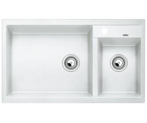 BLANCO METRA 9 | SILGRANIT Sink in White | Installation Type: Inset Installation from Above | Main Bowl on the Left | for 90 cm Wide Base cabinets | User-Friendly Double Bowl | [86x50x20.2 cm]