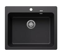 BLANCO NAYA 6 | SILGRANIT Sink in Black | Installation Type: Inset Installation from Above | for 60 cm Wide Base cabinets | Spacious Bowl Volume | Easy-Care Surface | [61.5x51x21.2 cm]