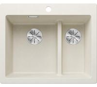 BLANCO Pleon 6 Split Granite Sink Silgranit Soft White Installation from Top Main Basin Left for 60 cm-Wide Base Cabinets Split Concept: Lowered Basin Bridge Without Drain Remote Control