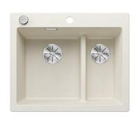 BLANCO Pleon 6 Split Silgranit Soft White Installation Type: Installation from Top Main Basin Left with Drain Remote Control 60 cm Base Cabinet Split Concept: Lowered Basin Bridge