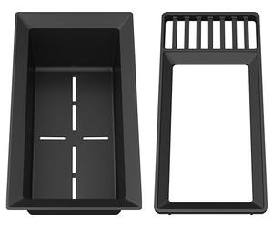 BLANCO Sink Drainer 2-in-1 | Black-Grey Plastic | Multifunctional Frame and Waste Bowl Combination with Integrated draining Area | for All Silgranit Sinks (40 cm Depth) | [18x39,5x10,3 cm]