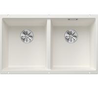 BLANCO SUBLINE 350/350-U | SILGRANIT Sink in White | Installation Type: undermount Installation | for 80 cm Wide Base cabinets | 2 in 1: Two Bowls, one Cut-Out, one Installation | [75.5x46x21.2 cm]