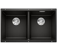 BLANCO SUBLINE 350/350-U | SILGRANIT Sink in Black | Installation Type: undermount Installation | for 80 cm Wide Base cabinets | Two Bowls, one Cut-Out and only one Installation | [75.5x46x21.2 cm]