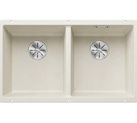 BLANCO SUBLINE 350/350-U Silgranit Soft White Installation Type: Base Without Drain Remote Control 80 cm Base Cabinet Basin Shape 2 in 1: Two Basins, One Cut-Out and Only Once Assembled