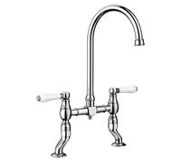 Blanco VICUS Bridge Twin Lever Kitchen Mixer Tap - Traditional Design in Pewter Finish | Kitchen Tap with Twin Lever and 360° Swivel | Ideal for Classic and Farmhouse Kitchens