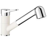 BLANCO WEGA-S II Kitchen Tap in Silgranite White/Chrome, High Pressure, with Pull-Out Hose, Backflow Preventer, Ceramic Cartridge, Ensured Water Quality and Water-Saving