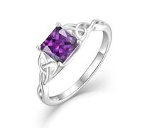 Blaniy Celtic Knot Ring 925 Sterling Silver Princess Cut Engagement Ring Trinity Irish Ring Birthstone Jewelry Gifts for Women, Gemstone, Created Amethyst