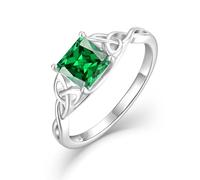 Blaniy Celtic Knot Ring 925 Sterling Silver Princess Cut Irish Trinity Engagement Ring Birthstone Ring Jewelry Gift for Women, Gemstone, Created Emerald