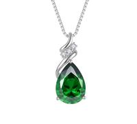 Blaniy Teardrop Necklace, 925 Sterling Silver Birthstone Pendant Necklace, Artificial Gemstone Jewelry for Women, Cubic Zirconia, Created Emerald