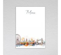 Blank A6 Menu Cards - British London Theme Table Decor for Wedding Receptions, Hotel Restaurants & Dinner Party Events - Write Your Own London Skyline Menu Choice Cards (Pack of 50 Without Envelopes)