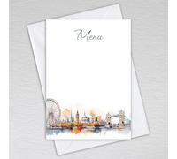 Blank A6 Menu Cards - British London Theme Table Decor for Wedding Receptions, Hotel Restaurants & Dinner Party Events - Write Your Own London Skyline Menu Choice Cards (Pack of 50 with Envelopes)