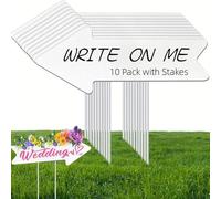 Blank-Arrow-Signs with Stakes 10 Pack 17 x 6 Inches Wedding Directional Yard-Signs with Stakes, This Way Arrow Yard-Signs Birthday Party Signs Arrow