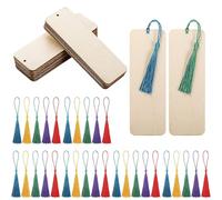 Blank Bookmarks, 30PCS Wooden Bookmark, 5.9x2 Inch Bookmark Making Kit, DIY Bookmarks with Tassel for Adults Kids Wooden