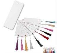 Blank Bookmarks Set, 24 Pieces White Bookmarks & 24 Pieces Colorful Tassels Set for DIY Projects Gift Supplies