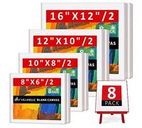 Blank Canvas Boards for Painting, 20x15, 25x20, 30x25, 40x30cm/8 Set Artist Canvase Frame Board Panels, 100% Cotton Stretched Canvas Oil Acrylic Watercolor Pouring Paint, Acid-Free for Kids & Artists