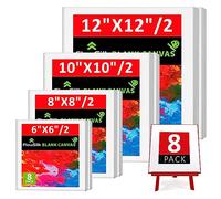 Blank Canvas Boards for Painting, Set of 8 Art Square Canvas Frame Panels, Board Stretcher Academy Acrylic Oil Water Painting, Stretched Wooden Frames, 100% Cotton, Canvases for Kids & Artist