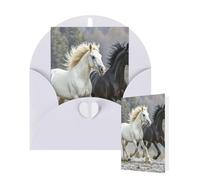 Blank Card 10x15 CM Happy Birthday Card with Envelopes Black and White Horses Running Greeting Cards for All Occasions Thinking of You Cards for Wedding Business Invitation