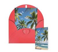 Blank Card 10x15 CM Happy Birthday Card with Envelopes Green Palm Trees Ocean Greeting Cards for All Occasions Thinking of You Cards for Wedding Business Invitation